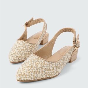Adrienne Vittadini Cream Textured Slingback Flats